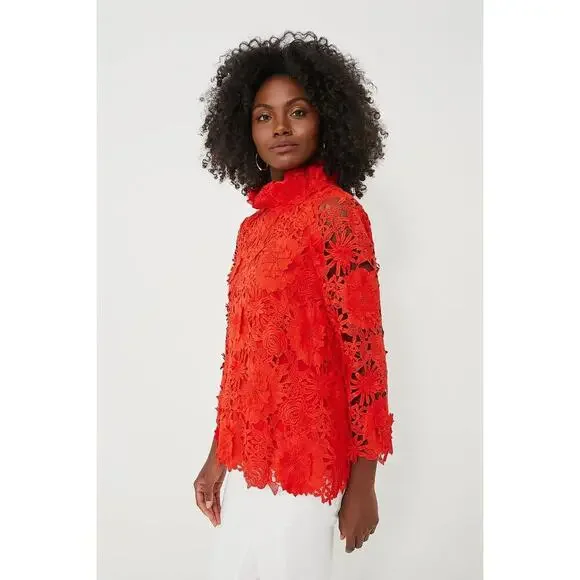TUCKERNUCK Red Guipure Lace Faye Blouse Size XS NWT Retail $248 Tuckernuck - Picture 6 of 8